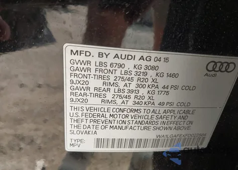 2015 Audi Q7 3.0T Premium z USA, uszkodzony, nr VIN WA1LGAFEXFD022584